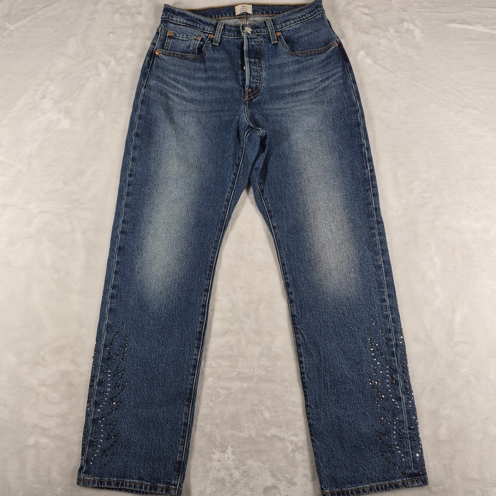 Levi's 501‎ Curve Jeans 30x30 Blue Denim Straight Leg Rhinestones Casual NWOT
